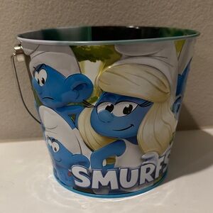 Smurfs Themed Metal Bucket - Blue and White